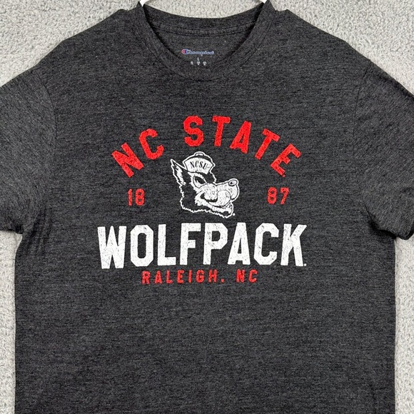 NC State Wolfpack T-Shirt Short Sleeve Tee Mens Large Gray Crewneck Champion - Picture 1 of 8